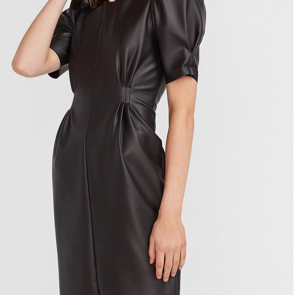 Faux Leather Puff Sleeve Dress